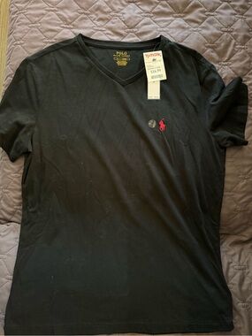 Polo by Ralph Lauren Black V-Neck Tee with Red Pony